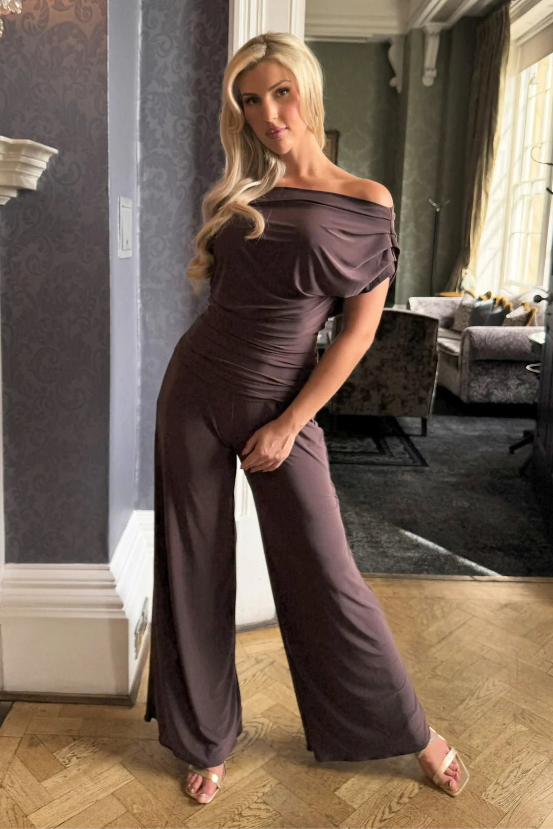 ATOM LABEL carbon jumpsuit Long length in Dark Chocolate