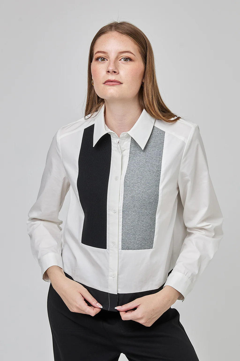 UCHUU CF25-605 Paneled shirt with textured inserts
