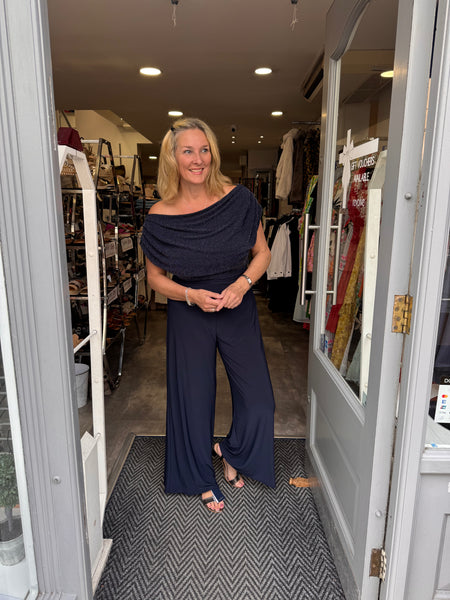 ATOM LABEL carbon jumpsuit navy & silver sparkle