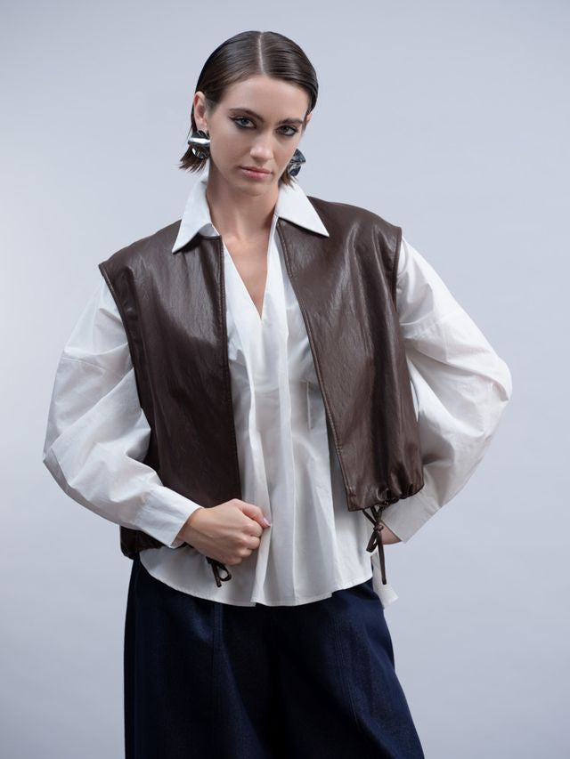 HAAKO Faux leather waistcoat H2010 Chocolate