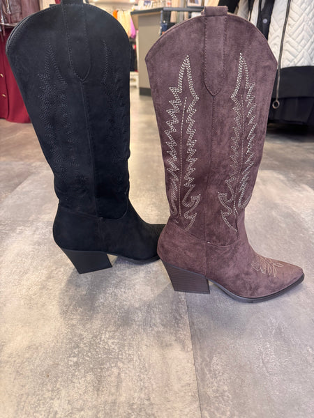 Cleo mid calf western boot brown