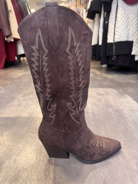 Cleo mid calf western boot brown