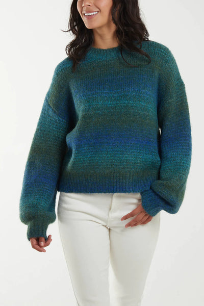 Wild flower crew neck stripe jumper blue