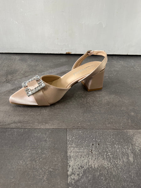 Diamanté ankle strap prom shoe  silver