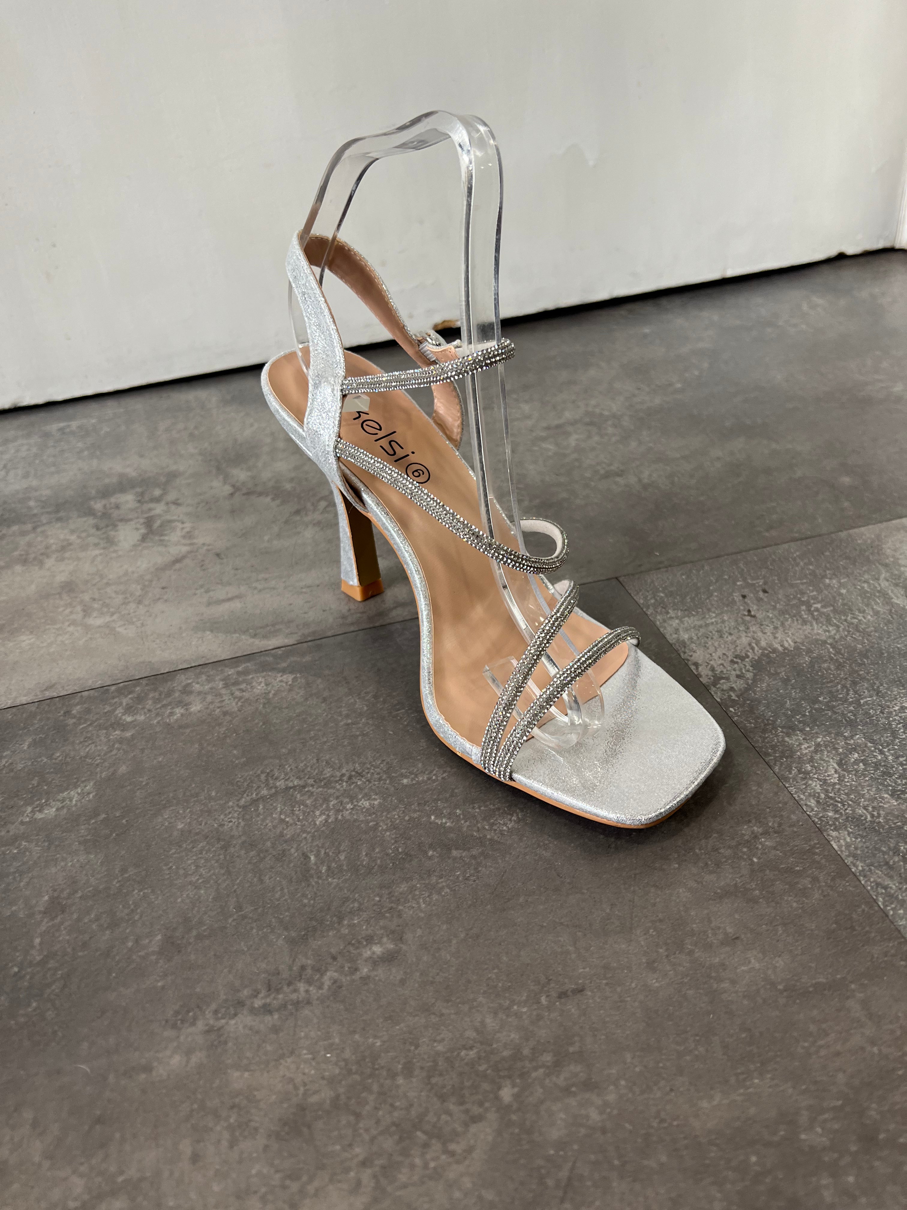 Silver diamanté high strappy sandals