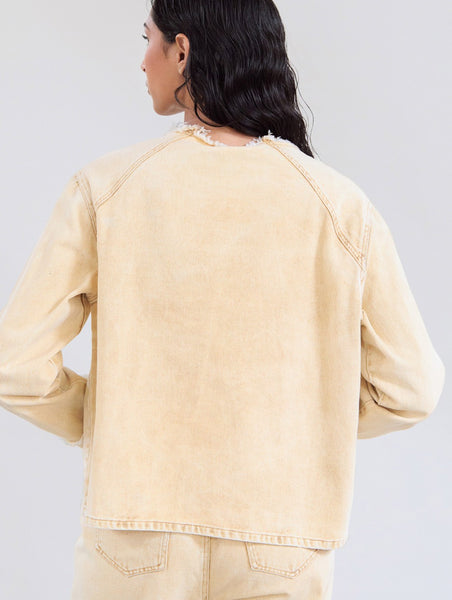 SKATIE BRAND denim jacket  washed effect fringes