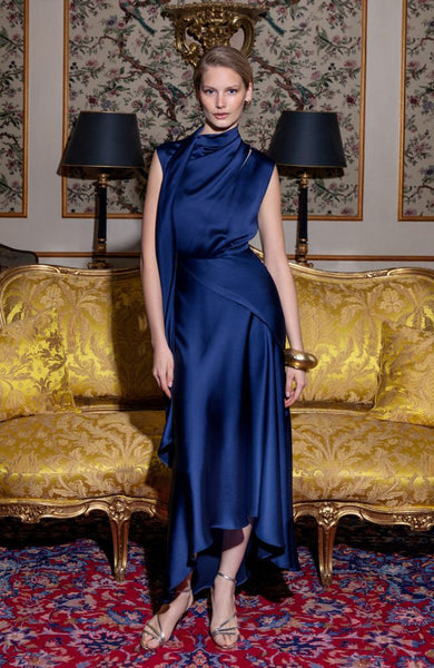 Maisonel me0046 Asymmetric dress with neck tie ICE BLUE