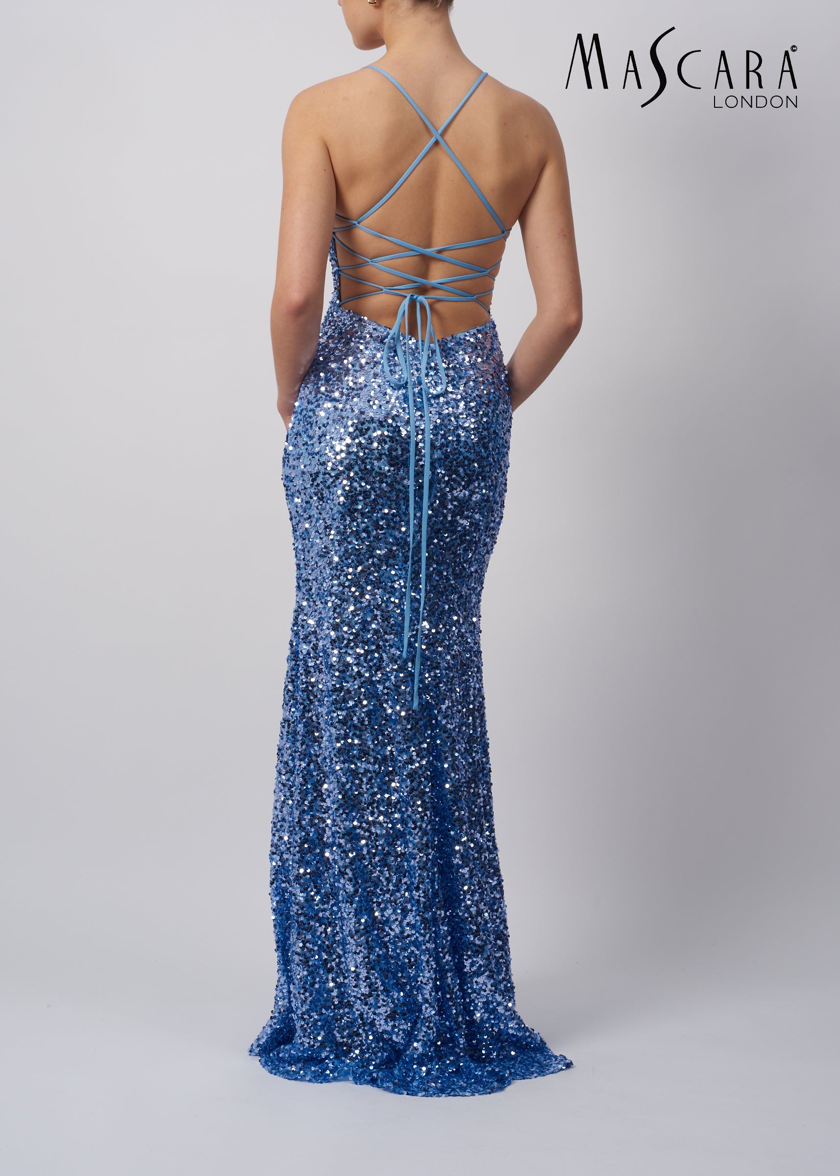 MC11345 TIE BACK SEQUIN DRESS NAVY