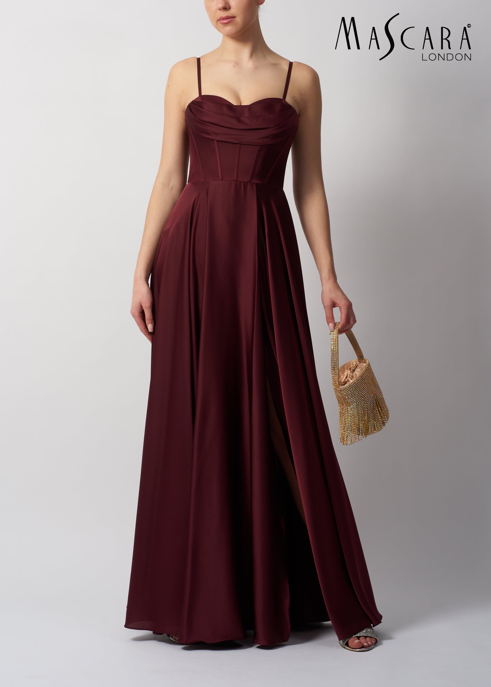 MASCARA MC12314 Satin Corset Dress Burgundy