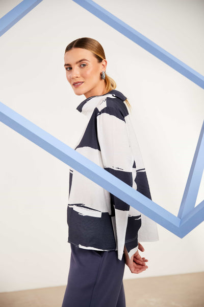 NAYA NAS25175 Block color high neck top with script print detail