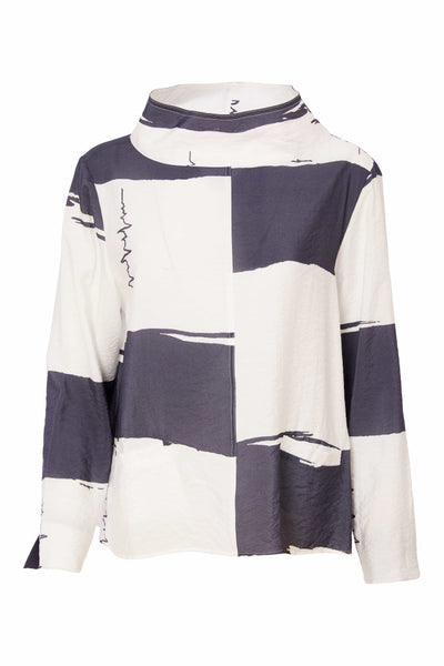 NAYA NAS25175 Block color high neck top with script print detail