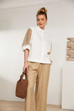 NAYA NAS25179 Cotton shirt with contrast mesh inset at sleeve