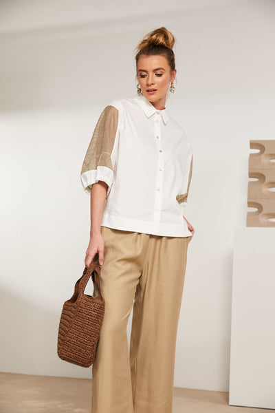 NAYA NAS25179 Cotton shirt with contrast mesh inset at sleeve