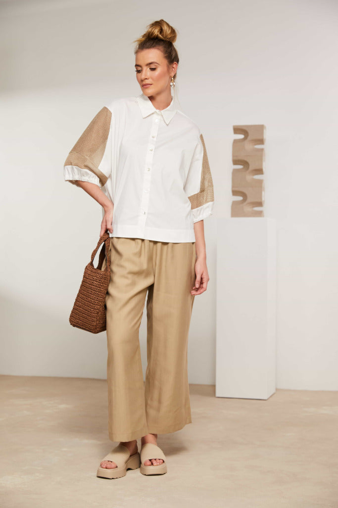 NAYA NAS25179 Cotton shirt with contrast mesh inset at sleeve