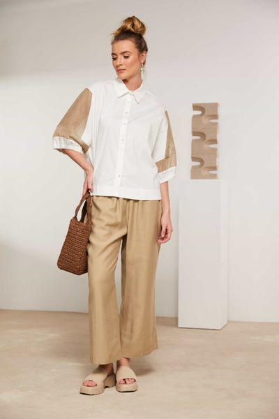 NAYA NAS25179 Cotton shirt with contrast mesh inset at sleeve