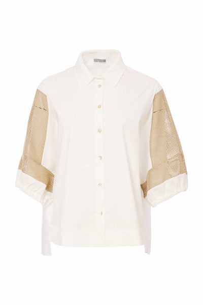 NAYA NAS25179 Cotton shirt with contrast mesh inset at sleeve