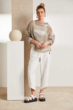 NAYA NAS25186 Faded block mesh print top with funnel neck