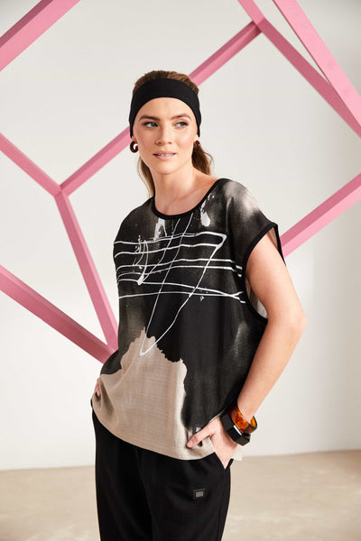 NAYA NAS25205 Spray border drizzle print round neck sleeveless top