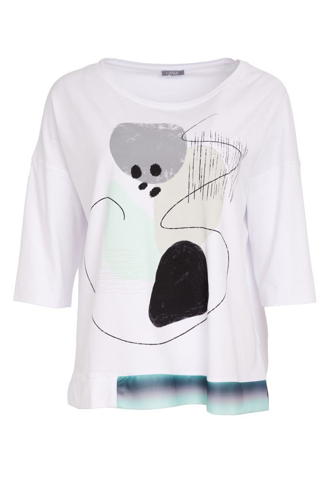 NAYA 26124 Placement Print Top With Contrast Hem panel At Front