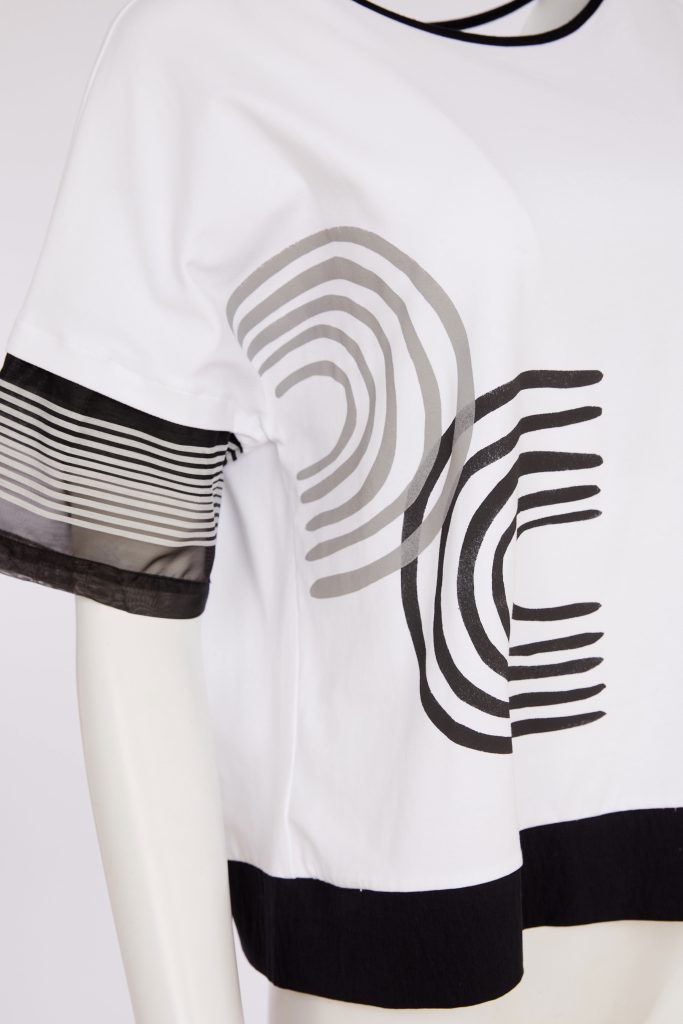 NAYA 26259 Placement Print Top With Stripe Hem Panel And Cuff