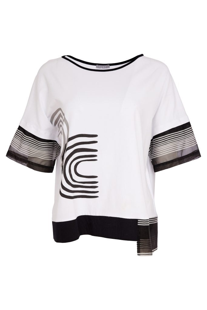 NAYA 26259 Placement Print Top With Stripe Hem Panel And Cuff