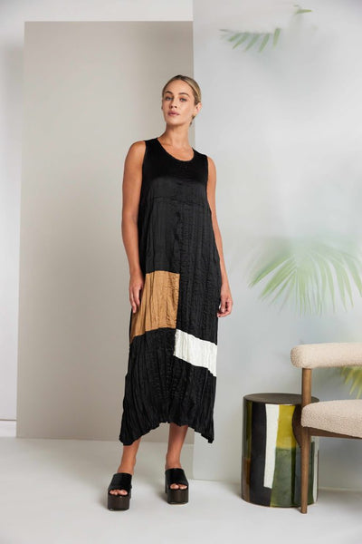 NAYA 26288 Neck Crushed Dress With Colour Bands