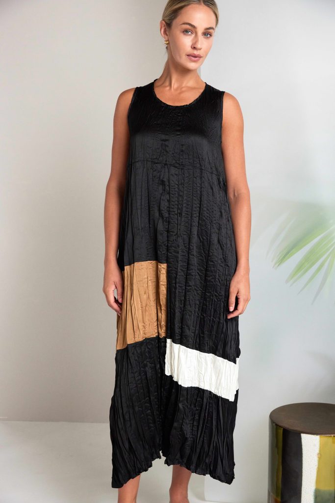 NAYA 26288 Neck Crushed Dress With Colour Bands