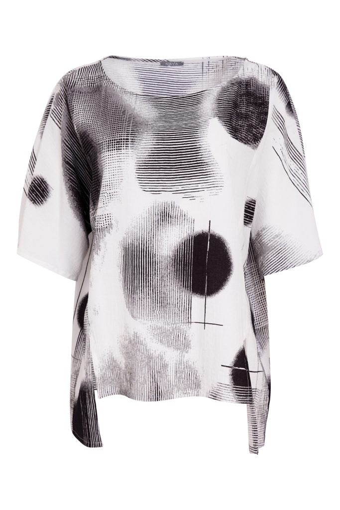 Naya 26311 Blurred Faded Spot Print Square Shape Tunic Top