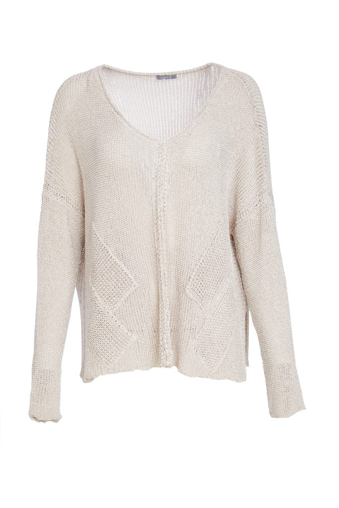 NAYA NAW25327 loose weave V neck knit with layed on sections