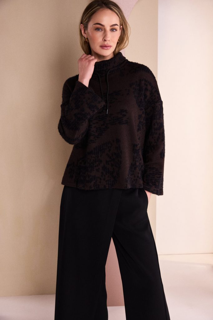 Naya NAW26238 Flocked Placement Print High Neck Knit Top
