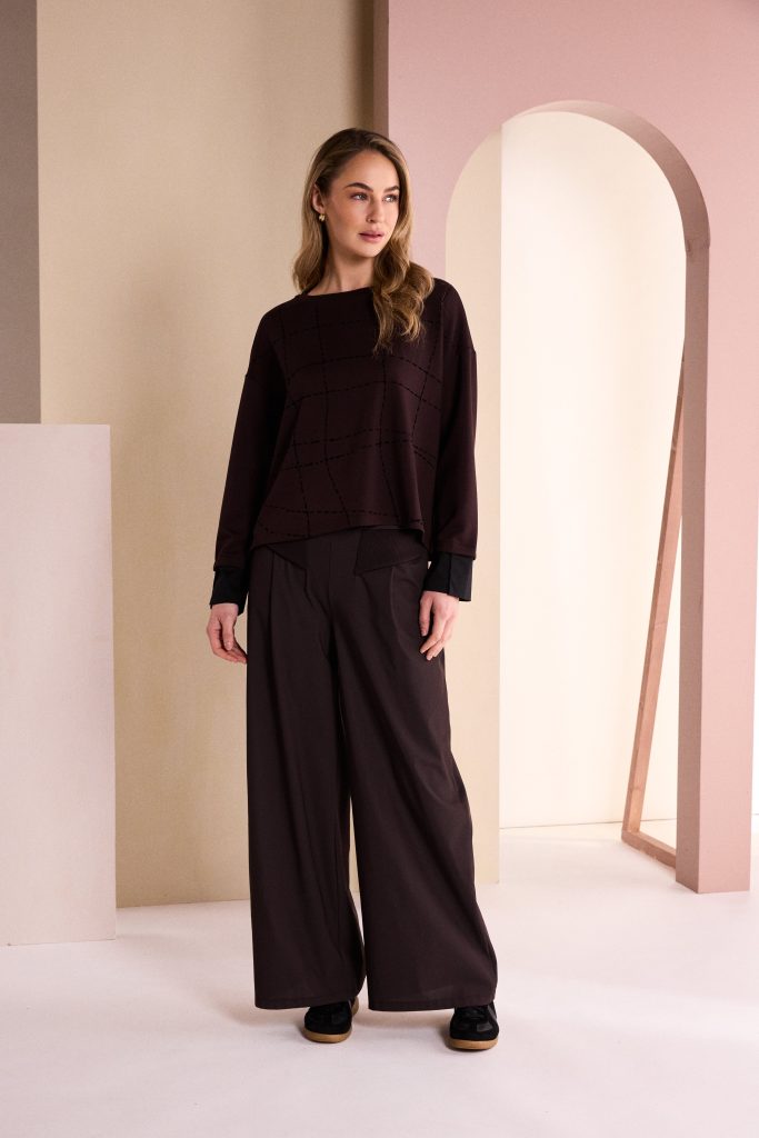 Naya NAW26316 Round Neck Top With Flocking Stitch Detail