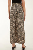SHIRRED WAISTBAND WIDE LEG PRINTED TROUSERS