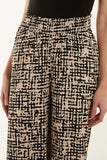 SHIRRED WAISTBAND WIDE LEG PRINTED TROUSERS