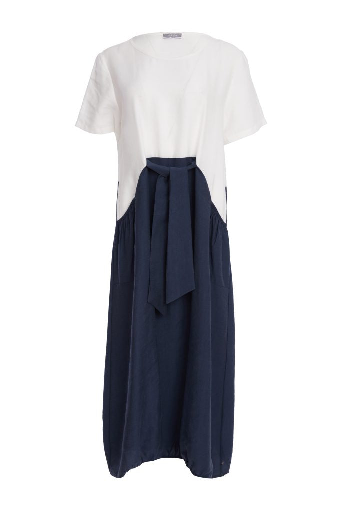 NAYA NPA26127 Dress with contrast colour skirt white/eclipse
