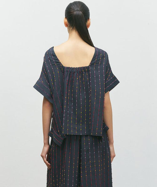 BIZE Embroidered Stripe Fleck Top