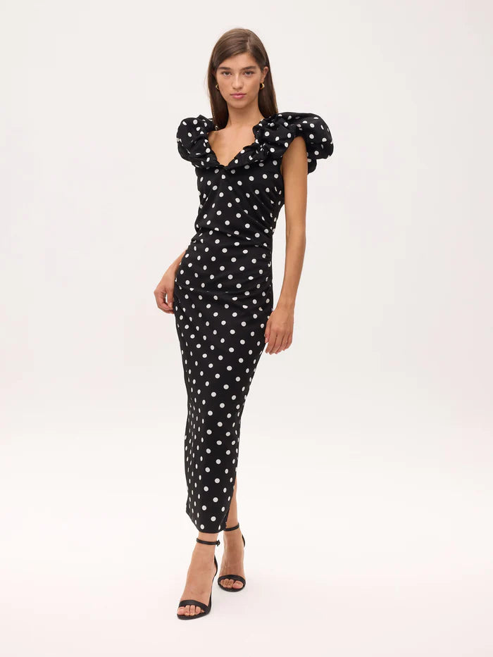 MIOH Bianca Dots.V-neck dress with puff sleeves