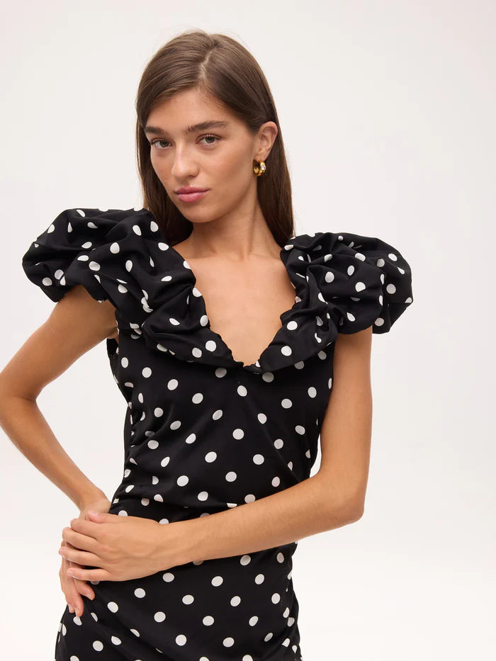 MIOH Bianca Dots.V-neck dress with puff sleeves