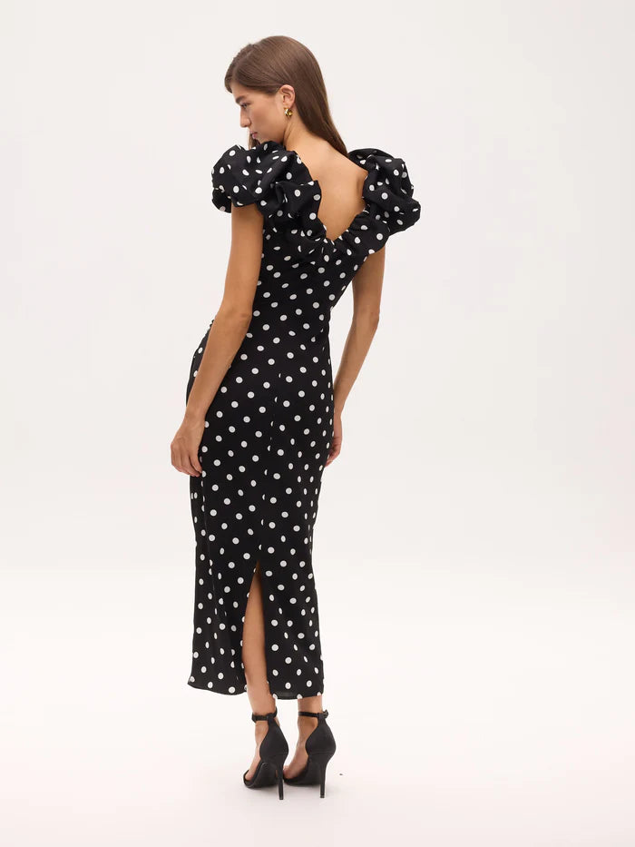 MIOH Bianca Dots.V-neck dress with puff sleeves