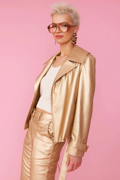JAYLEY trench metallic maxi jacket gold