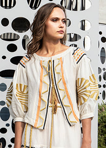 AGGEL pattern blouse 31575 Ivory gold black orange