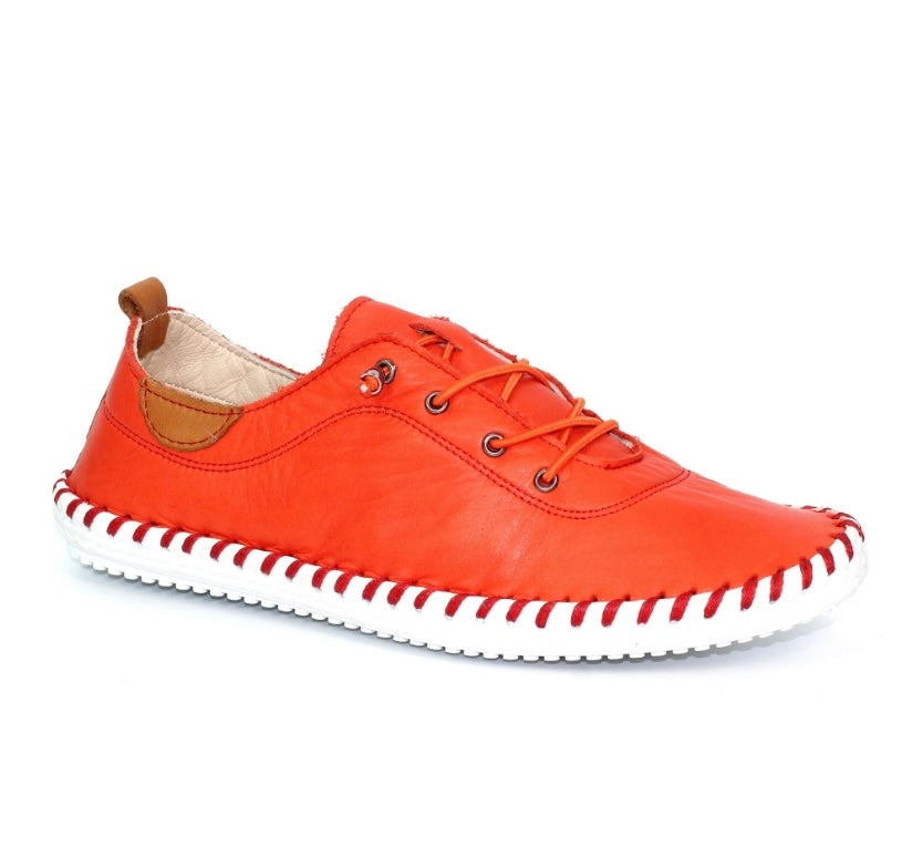 Lunar St Ives Orange Leather Plimsols
