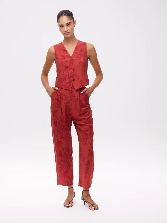 MIOH Montesco. Pleated trousers in botanical floral fabric