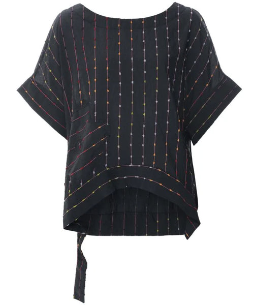 BIZE Embroidered Stripe Fleck Top