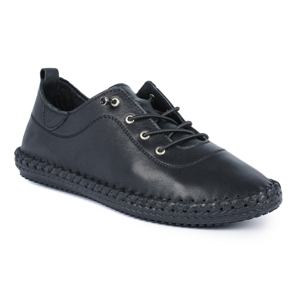 ST IVES LEATHER PLIMSOLE BLACK/BLACK