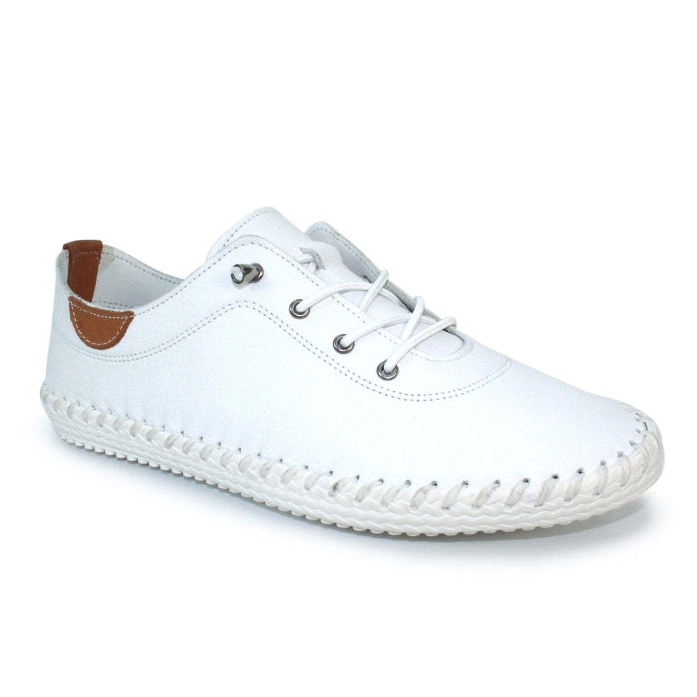 ST IVES LEATHER PLIMSOLE WHITE