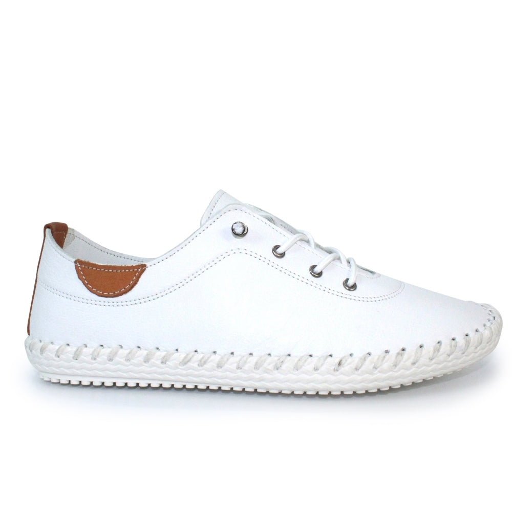 ST IVES LEATHER PLIMSOLE WHITE