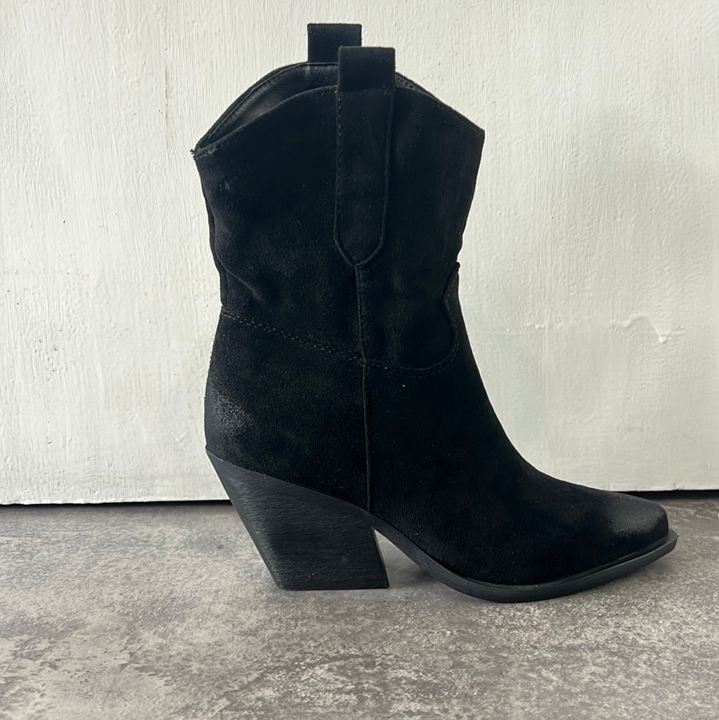 Suede black cowboy boot