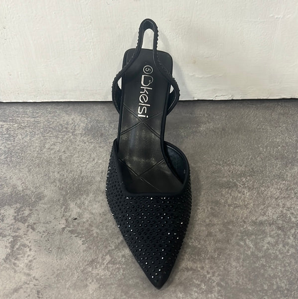 Diamanté slingback shoe black