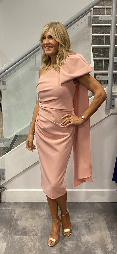 KEVAN JON KYOTO FLO PINK DELAUNEY SCUBA KNEE LENGTH DRESS