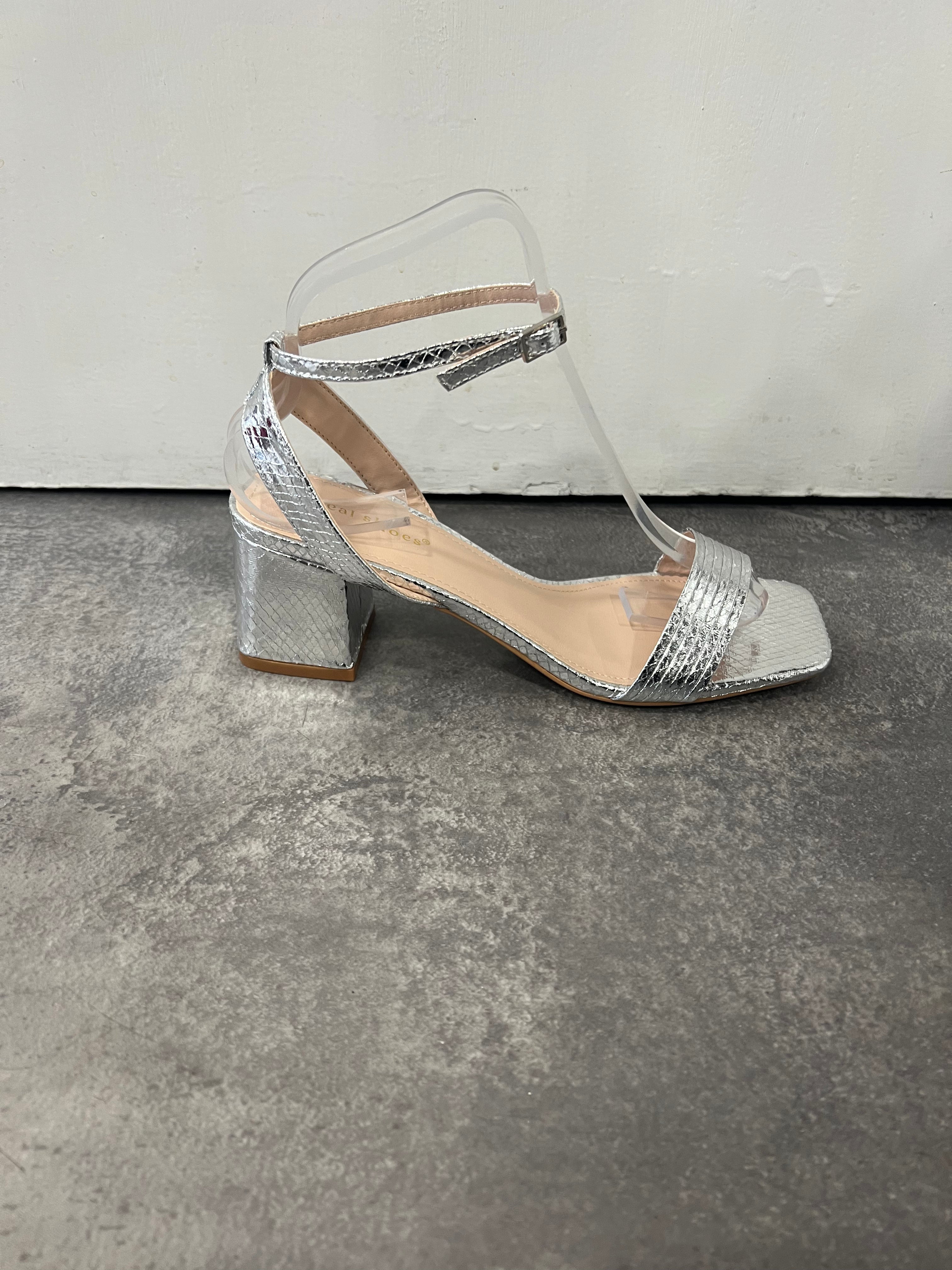 Ideal prom ankle strap prom shoe silver